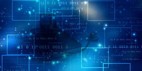 2d illustration abstract digital binary data on computer screen