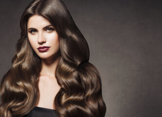 Naklejka premium Beautiful hair brunette woman healthy skin fashion make up natural hairstyle