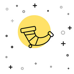 Black line Hunting horn icon isolated on white background. Random dynamic shapes. Vector.