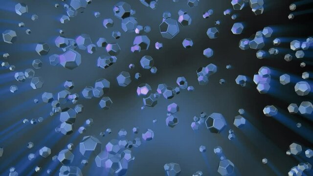 Silver nanoparticles with volumetric light rays against moving clouds , smoke background . 3d animation rendering. 