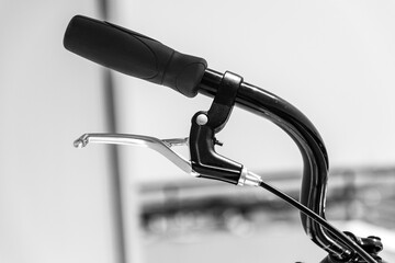  close up of bicycle in details, black and white photo