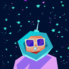Funky Colorful Geometric Astronaut in Starry Space