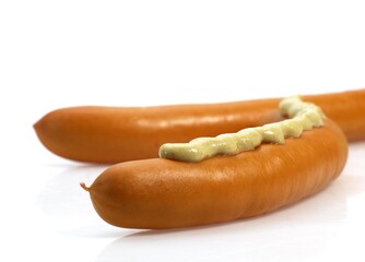 Strasbourg Sausages with Mustard against White Background