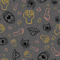 Grey Expressive Body Parts Seamless Vector Pattern