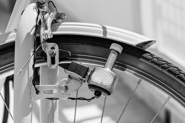 Obraz premium close up of bicycle in details, black and white photo