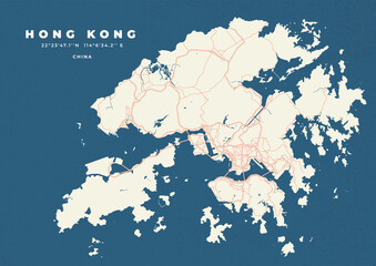 Hong Kong map vector poster flyer