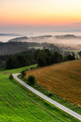 Fototapeta premium Beautiful Sunrise in Polish Mountains and Hillside at Ciezkowice in Lesser Poland