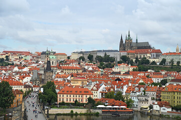 Prague Castle and Charles bridge cityscape Czech republic