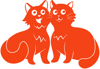 Vector orange color illustration logo with two cats on white background