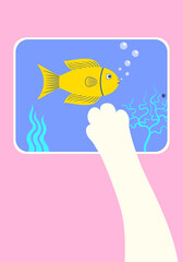 cat leg scratch fish image on tablet