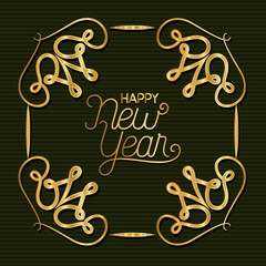 Happy new year in ornament gold frame on green background design, Welcome celebrate greeting card happy decorative and celebration theme Vector illustration