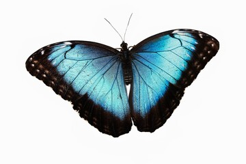 Blue Morpho, morpho peleides, Butterfly with Open Wings against White Background