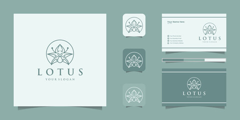 Lotus flower line art style logo design. yoga center, spa, beauty salon luxury logo. logo design, icon and business card