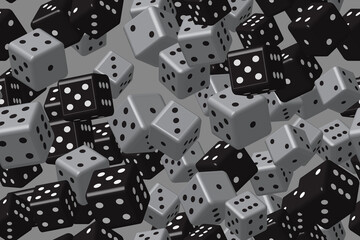 Black Gray Dice Seamless Pattern, 3D Illustration