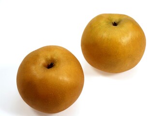 Nashi Pear, pyrus pyrifolia, Fruits against White Background