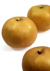 Nashi Pear, pyrus pyrifolia, Fruits against White Background