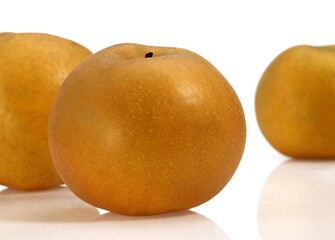 Nashi Pear, pyrus pyrifolia, Fruits against White Background