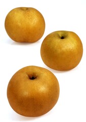 Nashi Pear, pyrus pyrifolia, Fruits against White Background