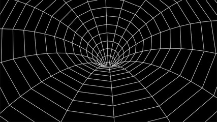 Technology wireframe tunnel on black background. Futuristic 3D vector grid.