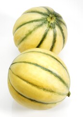 Cavaillon Melon, cucumis melo, Fruits against White Background