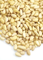 Pine Kernel or Pine Nut, pinus sp., Fruits against White Background