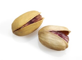 Pistachio Nuts, pistacia vera, Dry Fruits against White Background