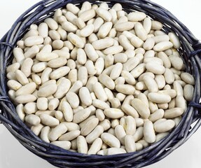 French Beans called Mogette de Vendee, phaseolus vulgaris, Beans against White Background