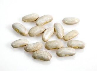 French Beans called Mogette de Vendee, phaseolus vulgaris, Beans against White Background