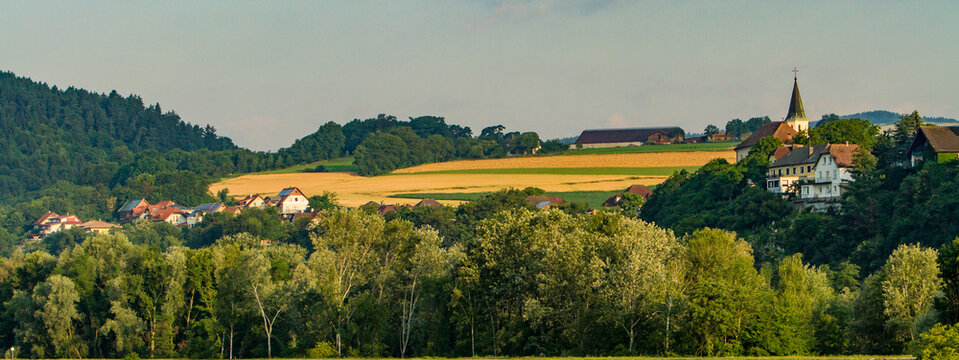 A rural community and a wheat field near Ybbs an der Donau.  It is a city in Austria, established in 1317