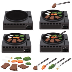 イラスト素材　家電　ホットプレート　鉄板焼き　グリル　焼肉　キッチン用品　バーベキュー　ベクター
