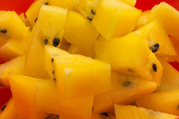 Yellow watermelon isolated on white background.