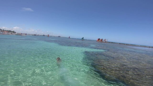 Young  swimming in the natural pools in Porto de Galinhas Pernambuco - Brazil