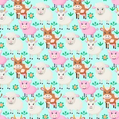 Poster Speelgoed Boerderij dieren naadloze patroon. Collectie van cartoon schattige baby dieren. geit, varken, schaap, koe.