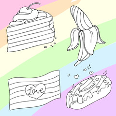 Vector collection of LGBTQ community symbols with pride flags, rainbow colored. Hand written pride, love, peace lettering with rainbow. Gay parade slogan drawn by lines. LGBT 