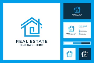 real estate logo design with business card premium vector.