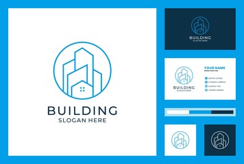 building logo design with business card premium vector.