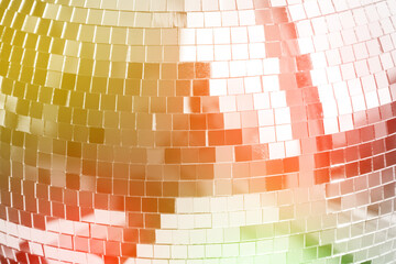Surface of the mirror ball. Disco ball background. Close-up with a copy of the space