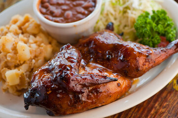 Brisket, pork sausage, pork ribs, beef ribs. Barbecue platter served with classic bbq sides Mac n cheese, cornbread, Brussels sprouts, coleslaw & beer. Classic traditional Texas meats & side dishes.