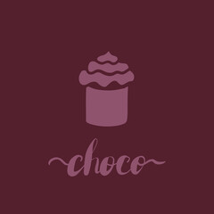 Сute cupcake milk chocolate, cacao, coffee cup, marshmallow cream, candy sweet. Hand drawn brown element. Use to wrapping paper, postcard, packaging, menu, cafe, restaurants.