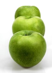 Granny Smith Apple, malus domestica, Fruits against White Background