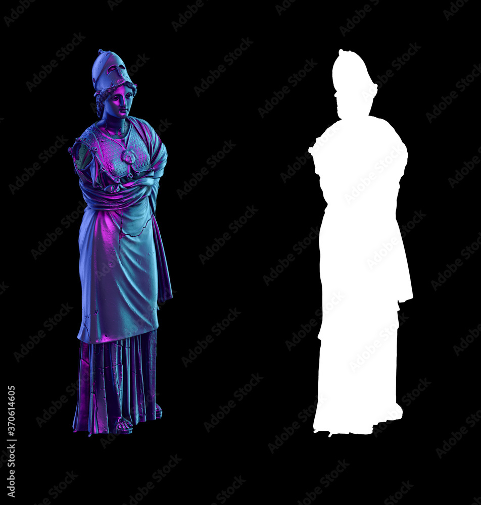 Fototapete a collection of sculptures made in neon style on a black background for your design ideas. 3d render