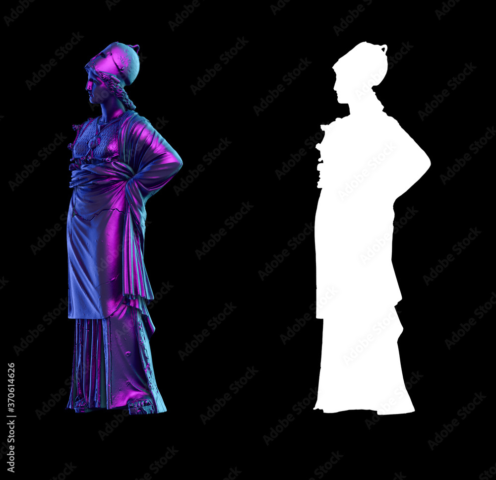 Fototapete a collection of sculptures made in neon style on a black background for your design ideas. 3d render