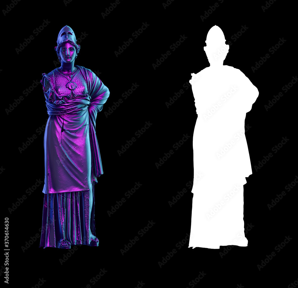 Fototapete a collection of sculptures made in neon style on a black background for your design ideas. 3d render
