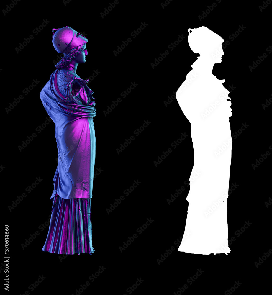 Poster a collection of sculptures made in neon style on a black background for your design ideas. 3d render