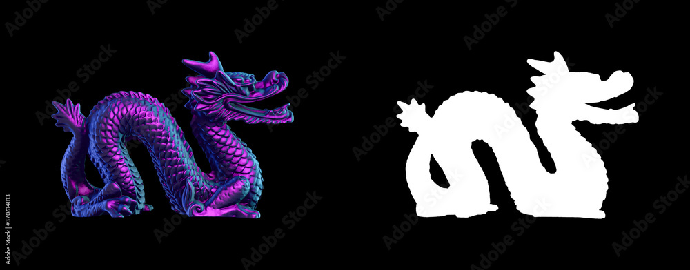 Fototapete a collection of sculptures made in neon style on a black background for your design ideas. 3d render