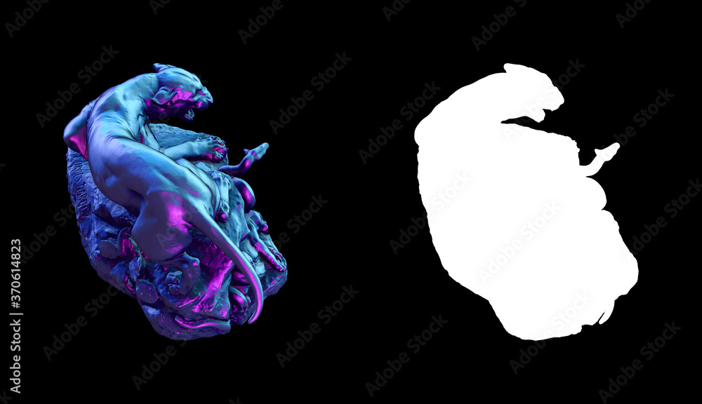 Fototapete a collection of sculptures made in neon style on a black background for your design ideas. 3d render