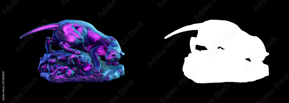 Fototapete a collection of sculptures made in neon style on a black background for your design ideas. 3d render