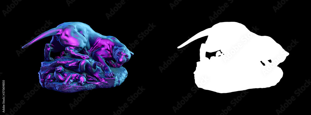 Fototapete a collection of sculptures made in neon style on a black background for your design ideas. 3d render