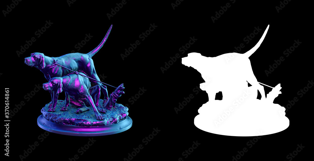 Fototapete a collection of sculptures made in neon style on a black background for your design ideas. 3d render