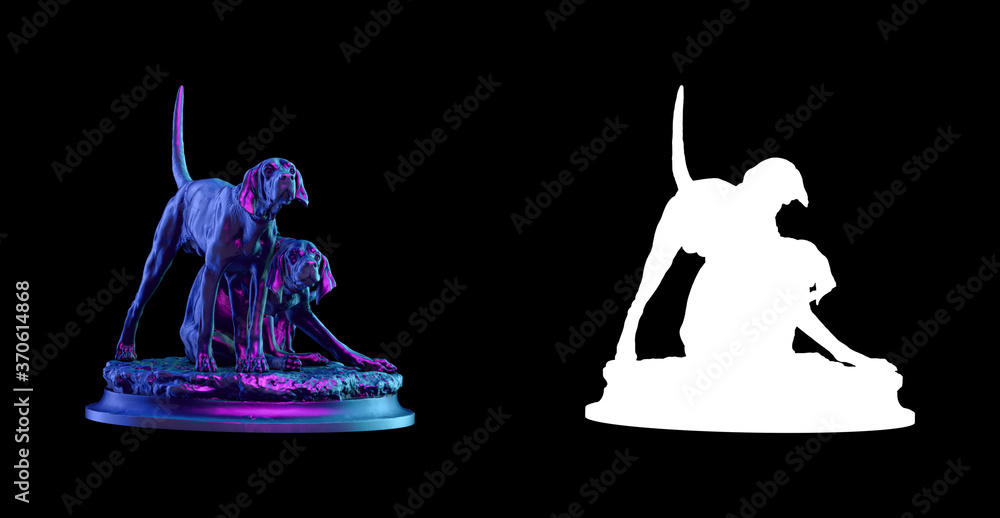 Poster a collection of sculptures made in neon style on a black background for your design ideas. 3d render